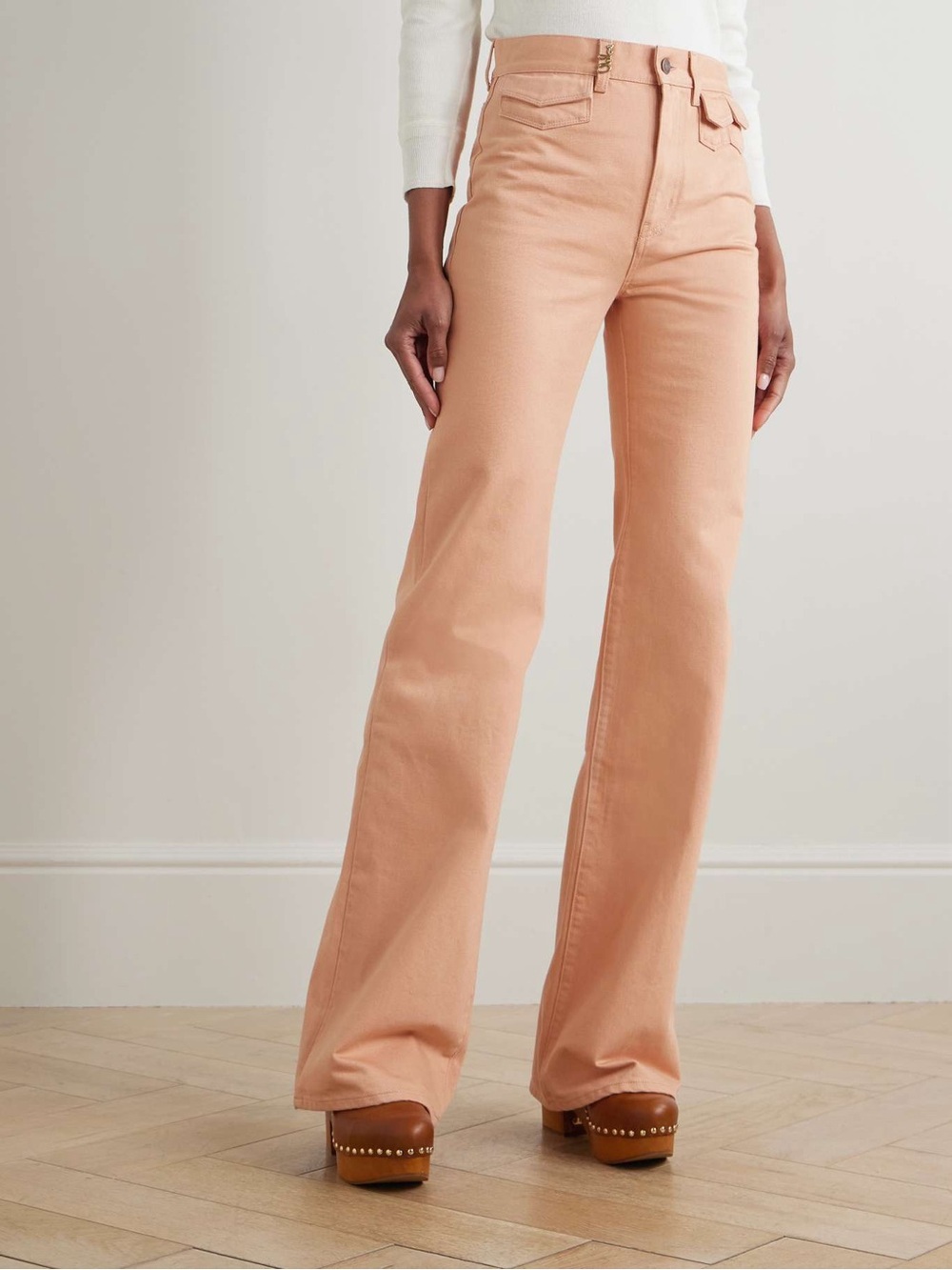 NWT Chloe Embellished high-rise straight-leg peach jeans size 44 / US 12